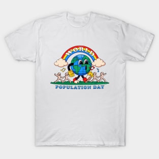 World population day, earth walks happily while holding on to paper humans T-Shirt